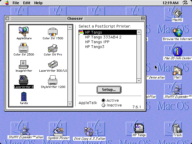 Chooser LaserWriter screenshot